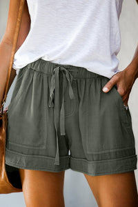 Green Women Drawstring Casual Shorts With Pocket