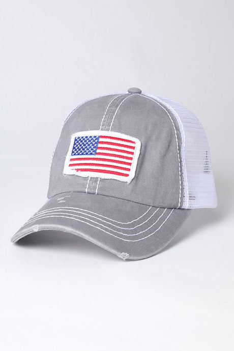 Grey-American Flag Baseball Hat