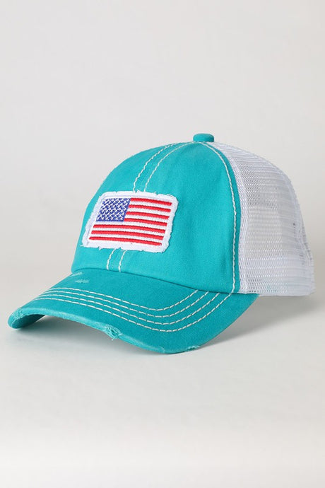 Turquoise-American Flag Baseball Hat