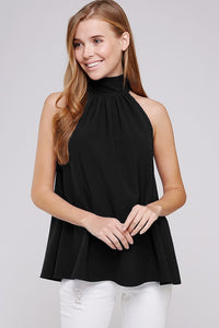 Black Turtleneck Sleeveless Back Bow Top