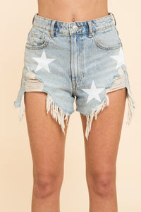 Denim Distressed Star Denim Shorts