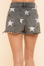 Black Denim Distressed Star Denim Shorts