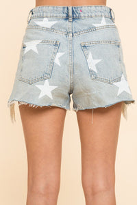 Denim Distressed Star Denim Shorts