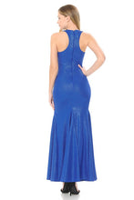 Blue Glitter Scuba Godet Formal Dress