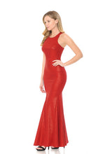 Red Glitter Scuba Godet Formal Dress