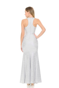 Silver Glitter Scuba Godet Formal Dress