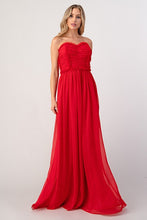 Red Bride-maid Ruched Bodice Drape Maxi-dress Gown