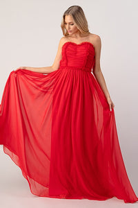 Red Bride-maid Ruched Bodice Drape Maxi-dress Gown