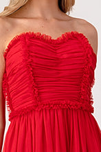 Red Bride-maid Ruched Bodice Drape Maxi-dress Gown