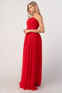 Red Bride-maid Ruched Bodice Drape Maxi-dress Gown