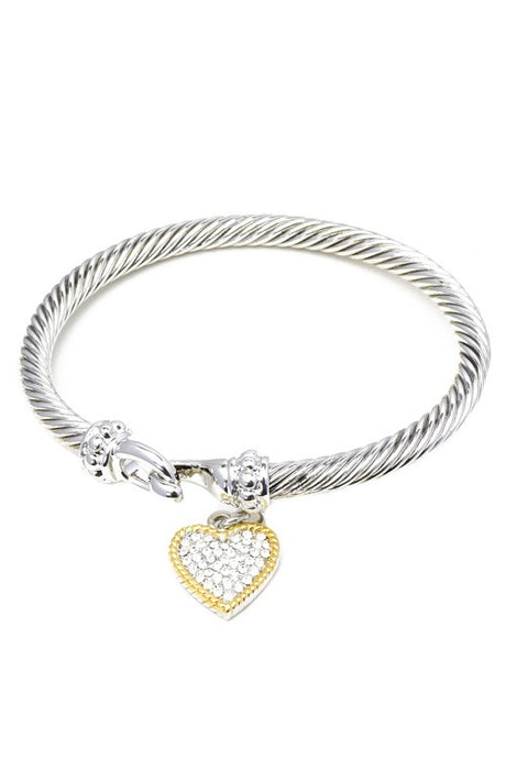 Two Tone Cubic Zirconia Open Cuff Cable Bracelet