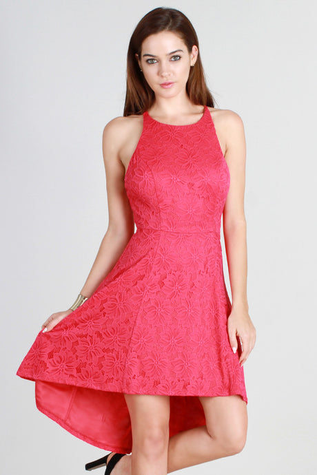 Criss-Cross Lace High Low Dress