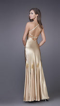 Gold Lace Detail Along Bust And Skirt Satin Long Dress