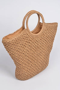 Khaki Straw Cross Basket Bag