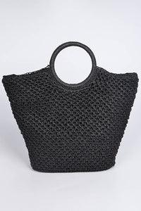 Black Straw Cross Basket Bag