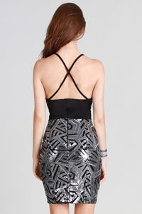 Sequin Crisscross Back Halter Dress