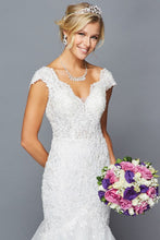 White V Neck Lace Mermaid Bridal Gown