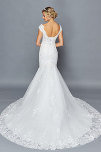 White V Neck Lace Mermaid Bridal Gown