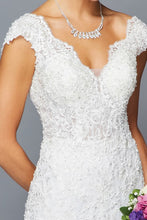 White V Neck Lace Mermaid Bridal Gown