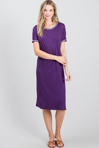 Dark Purple Tee Short Sleeve Midi Dress