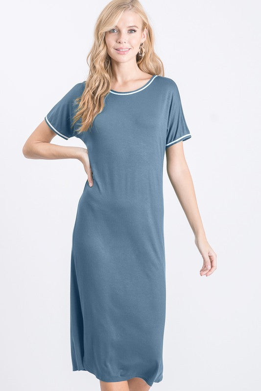 Dark Denim Tee Short Sleeve Midi Dress