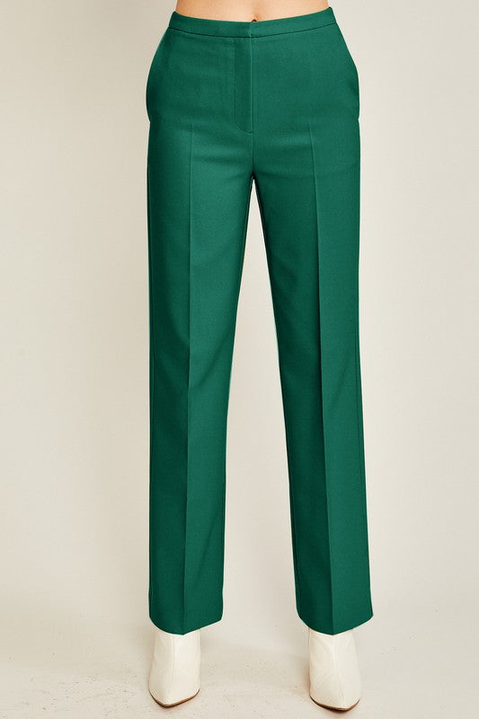Hunter Green Woven Solid Formal Long Pants