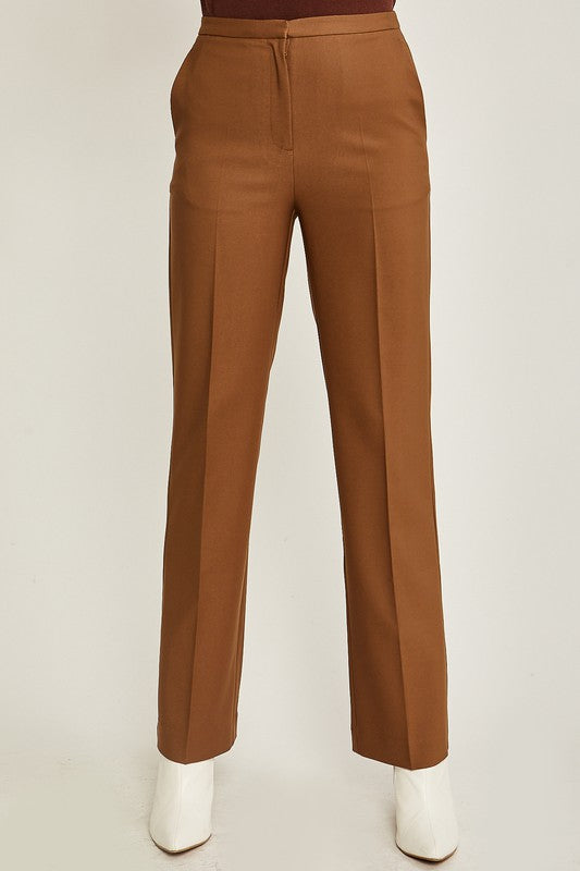Brown Woven Solid Formal Long Pants – Aquarius Brand