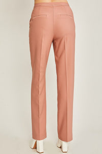 Wood Pink Woven Solid Formal Long Pants