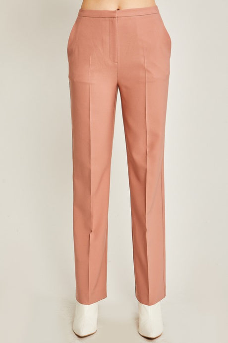 Wood Pink Woven Solid Formal Long Pants