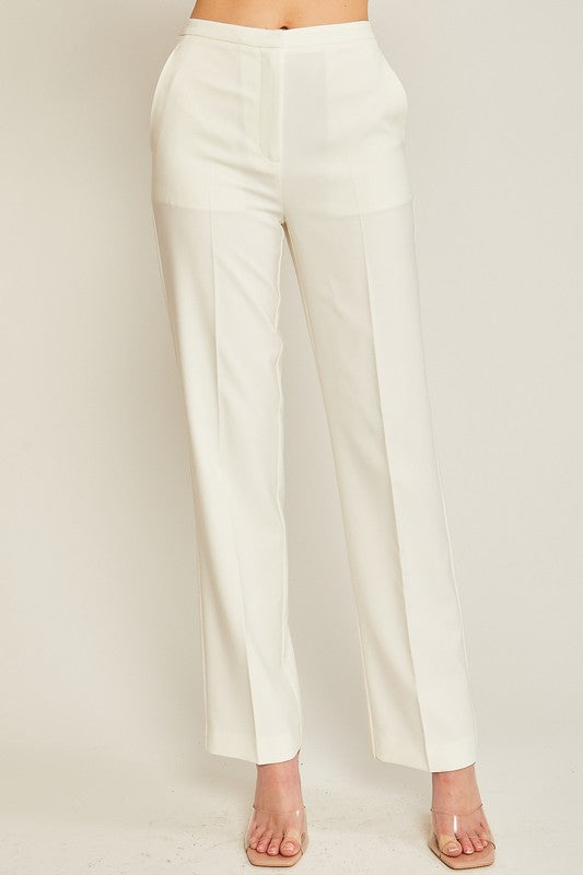 Ivory Woven Solid Formal Long Pants
