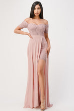 Light Pink Off The Shoulder Sequin Lace And Chiffon Dress