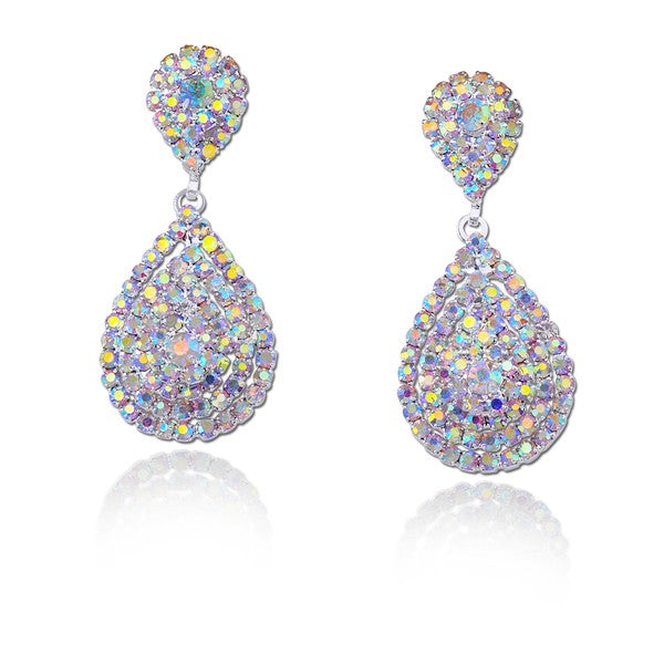 Silver Crystal Rhinestone Teardrop Dangle Earrings