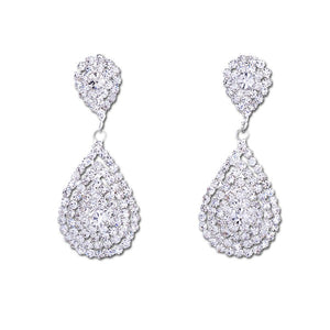 Silver Crystal Rhinestone Teardrop Dangle Earrings