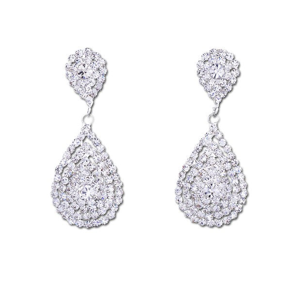 Silver Crystal Rhinestone Teardrop Dangle Earrings
