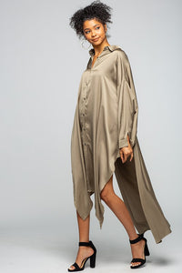 Olive Large And Long Shirt Dress -Ring Back Detail