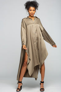 Olive Large And Long Shirt Dress -Ring Back Detail