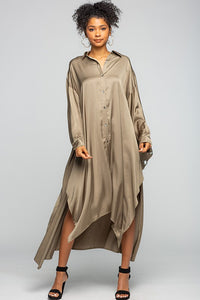 Olive Large And Long Shirt Dress -Ring Back Detail