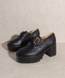 Black Buckled Platform Loafers - Main Image