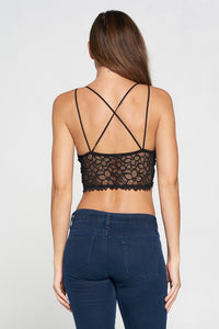 Black Padded Crochet Lace Bralette With Double Straps