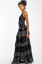 Black Faux Leather Layered Maxi Skirt With Ruffles