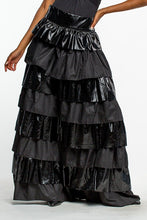 Black Faux Leather Layered Maxi Skirt With Ruffles