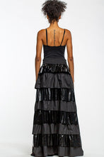 Black Faux Leather Layered Maxi Skirt With Ruffles