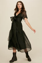 Black Front Wrap Gauze Semi Sheer Midi Dress
