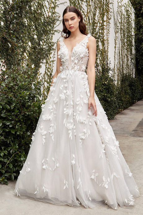 Off White Embroidered Tulle Princess Long Wedding Dress