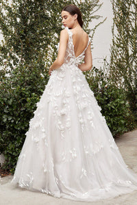 Off White Embroidered Tulle Princess Long Wedding Dress