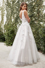 French White V Neck Embroidered Lace Embroidered Wedding Dress