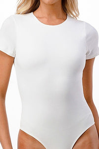 White Crew Neck Short Sleeve Double Layered Bodysuit