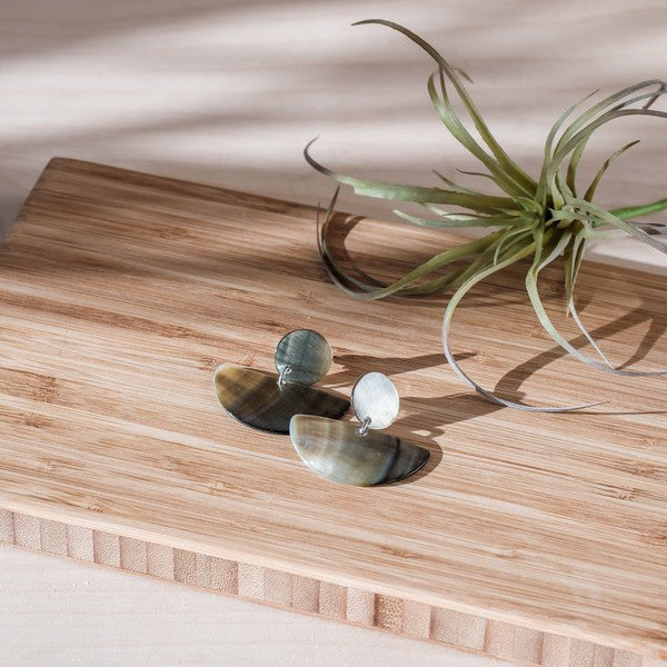 Mother-of-Pearl Earrings, Geometric Grey