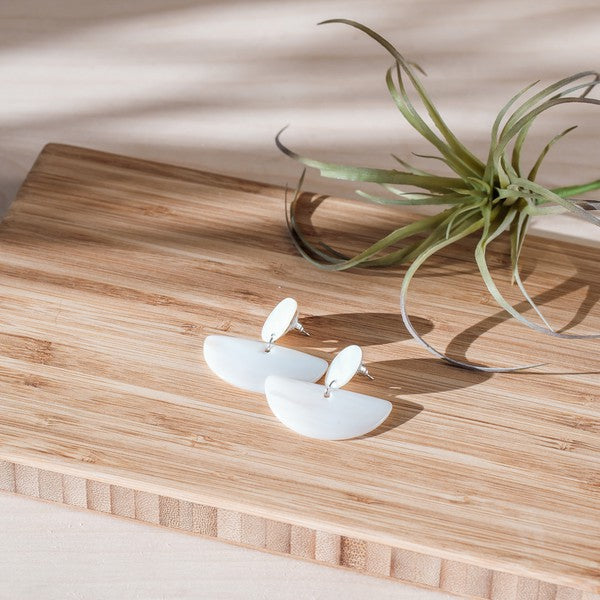 Mother-of-Pearl Earrings, Geometric Pearl White
