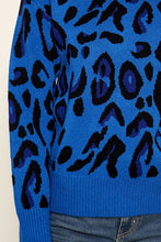 Blue-Multi Charmed Leopard Print Sweater